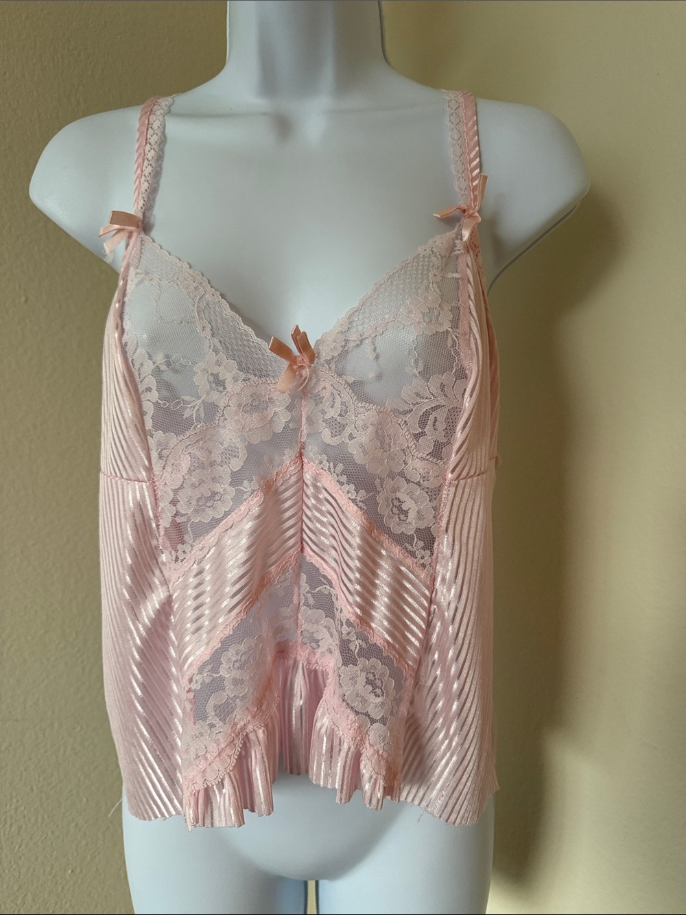 Sheer Lace & Satin-Panel Chemise in Light Pink